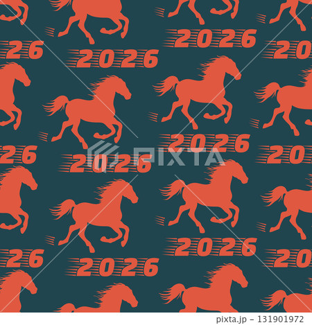 Year of the horse 2026 pattern featuring galloping silhouettes and numeric design for backgrounds Year of the horse 2026 pattern featuring galloping silhouettes and numeric design for backgrounds 131901972