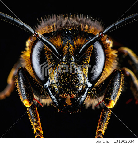 Detailed macro portrait of a bee with sharp textures 131902034