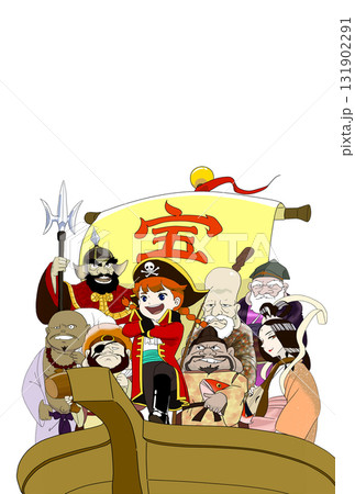 年賀状素材 七福神を手下にまとめる少女海賊王 年賀状素材 七福神を手下にまとめる少女海賊王 131902291