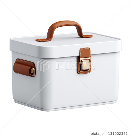 Elegant White Storage Box with Brown Handle for Organizing Items in Home or Office Spaces 131902321