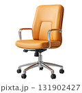 Stylish orange office chair with ergonomic design on a sleek desk setting for modern workspace enhancement 131902427