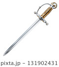 Detailed Close-Up of a Classic Fencing Sword with Decorative Hilt, High Polish Blade, and Elegant Design Elements 131902431