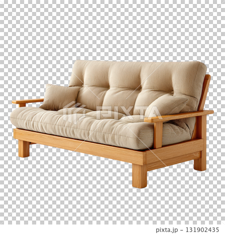 Comfortable futon sofa with wooden frame and soft fabric upholstery perfect for modern living spaces 131902435