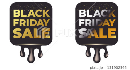 Black Friday sale banner with golden text. Black friday melt label, sticker, icon isolated on white background. creative graphic for promotional banners, social media, shopping labels 131902563