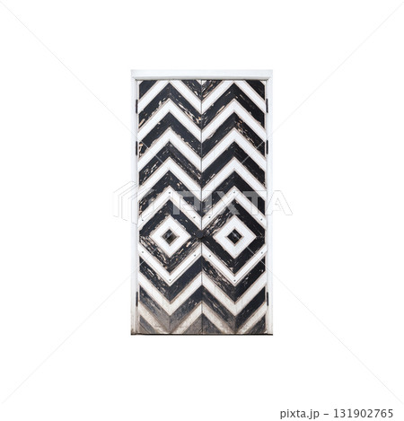 Wooden door with striped pattern isolated on white. Background photo texture 131902765