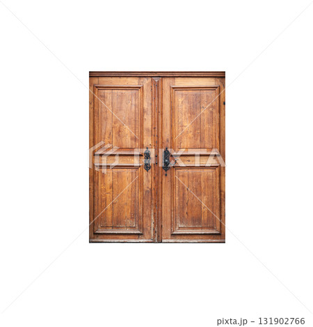 Old wooden door isolated on white, front view 131902766