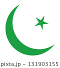 Islamic emblem featuring green crescent moon and star 131903155