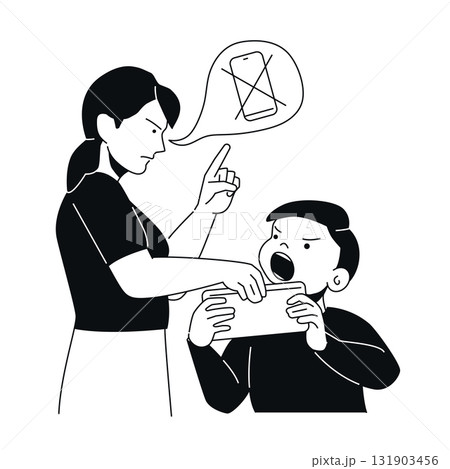 Screen Time Over - Black and White Flat Design Illustration Screen Time Over - Black and White Flat Design Illustration 131903456
