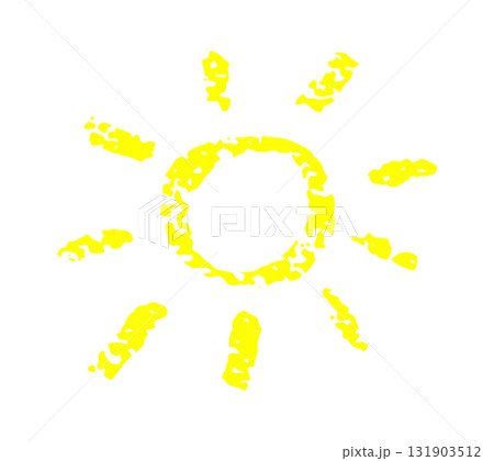 Bright Yellow Sun Crayon Icon for Eco and Kids Design. Hand-Drawn Doodle Style. Vector Illustration Bright Yellow Sun Crayon Icon for Eco and Kids Design. Hand-Drawn Doodle Style. Vector Illustration 131903512
