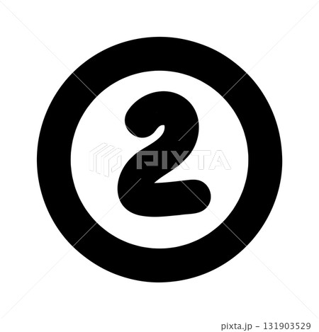 Hand-drawn doodle number two icon inside a circle simple cute sketch for lists, planner, notes, scrapbooking, isolated on white background for decoration use. 131903529