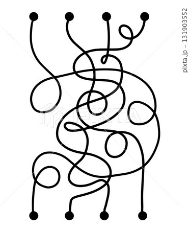 Hand drawn doodle maze labyrinth with solution path in simple style, perfect for kids activity books, educational games, worksheets, and creative design projects. 131903552