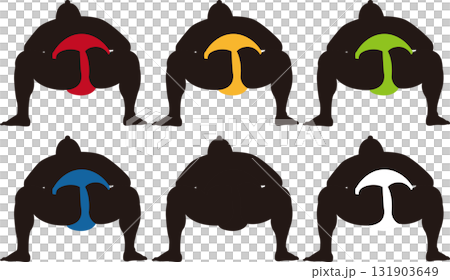 Set of a sumo wrestler's back view in a fighting stance 131903649