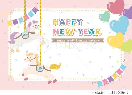 2026年午年　かわいい白馬の年賀状テンプレート 131903667