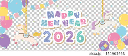 2026年可愛白馬新年橫幅素材 2026年可愛白馬新年橫幅素材 131903668