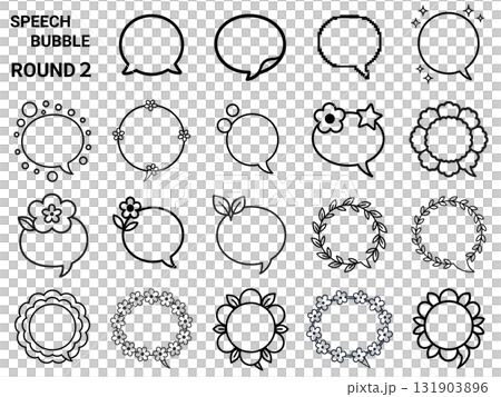 Decorative round speech bubble floral frame line drawing 131903896