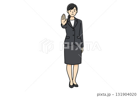 ストップのポーズをするビジネスウーマン（全身・シンプルカラー） 131904020