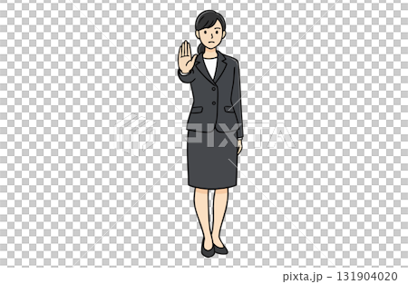 女商人做出停止姿勢(全身,簡單的顏色) 女商人做出停止姿勢(全身,簡單的顏色) 131904020