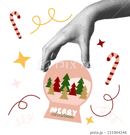 Christmas postcard design. Modern flat card design with seasonal style for xmas greeting, happy new 131904246