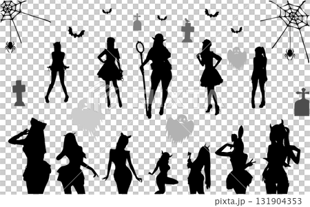 ハロウィンのコスプレ女性のシルエットイラスト 2 131904353