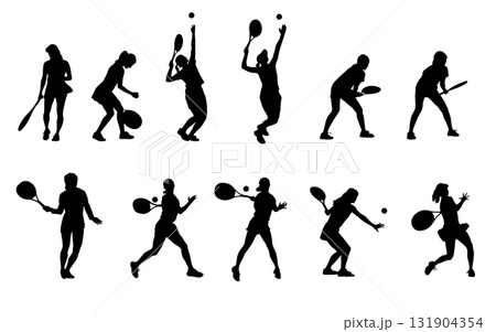 女子テニスプレイヤーのシルエットイラスト 131904354