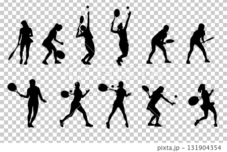 女子テニスプレイヤーのシルエットイラスト 131904354