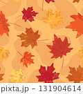 Seamless autumn pattern with falling maple leaves in red orange and yellow on a warm beige background seasonal fall foliage illustration 131904614