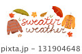 Sweater weather text with cozy sweaters autumn leaves and umbrellas flat illustration for fall fashion comfort and seasonal design themes 131904648