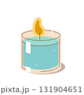 Blue scented candle in glass jar with yellow flame flat style illustration for home decor spa aromatherapy and relaxation themed designs 131904651