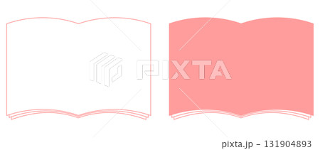 ピンクの開いた本のフレームと塗りつぶしイラストセット 131904893