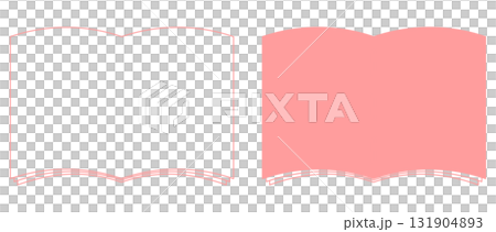 ピンクの開いた本のフレームと塗りつぶしイラストセット 131904893