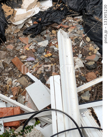Rubble Industrial waste from a house DIY renovation project bin bags bricks broken tiles 131905230