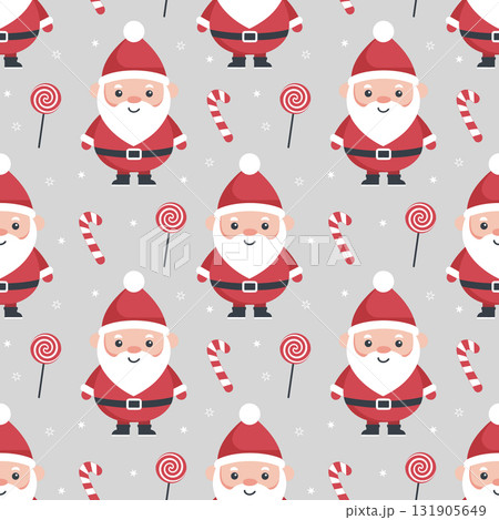 Christmas Seamless pattern with Santa Claus and  candy canes. Winter holiday background. 131905649
