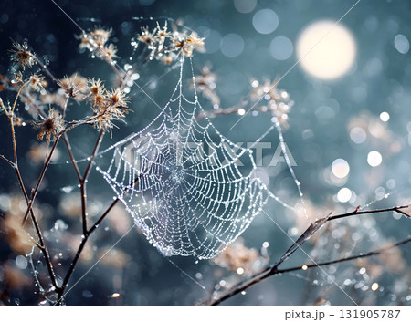 Dewy Spider Web in Moonlight 131905787