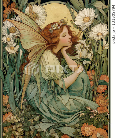 静謐なる花園の妖精|アール・ヌーヴォー調の幻想アート 静謐なる花園の妖精|アール・ヌーヴォー調の幻想アート 131905794