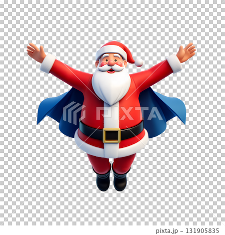 3d rendered santa claus as powerful superhero, flying on christmas eve to deliver presents to children worldwide 3d rendered santa claus as powerful superhero, flying on christmas eve to deliver presents to children worldwide 131905835