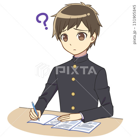 勉強する学ランの男の子　疑問 131905845