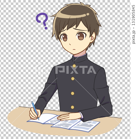 勉強する学ランの男の子　疑問 131905845