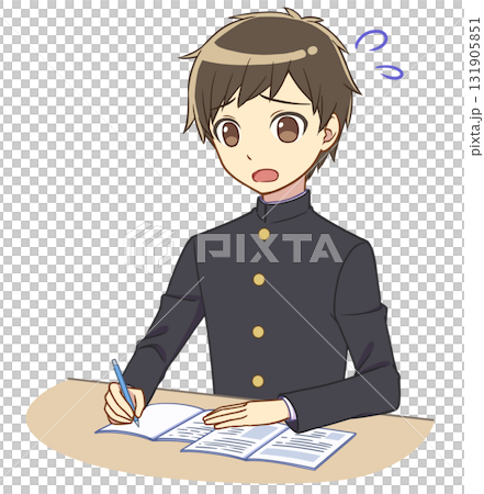 A boy in a school uniform studying in a hurry 131905851