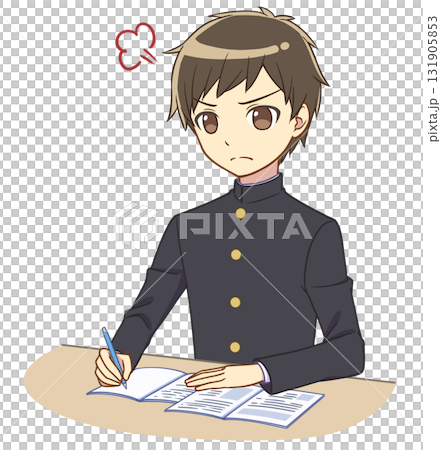 穿校服的男孩生氣地學習 131905853