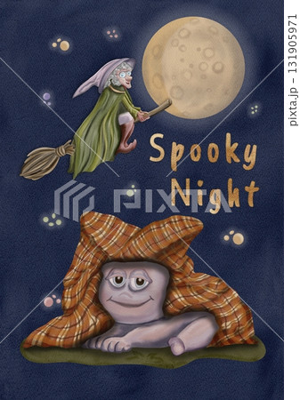 Mystical Myash hid under the blanket and the witch Digital illustration Mystical Myash hid under the blanket and the witch Digital illustration 131905971
