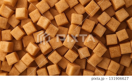 Brown sugar cube sweetener for delicious food and drink pattern background Brown sugar cube sweetener for delicious food and drink pattern background 131906627