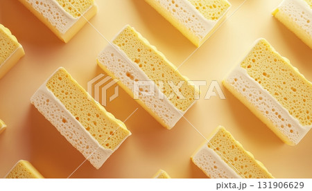Chiffon cake slice yellow and white soft sponge bread on light background 131906629