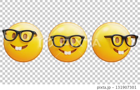 Three Goofy Nerdy Emoji with Glasses and Buck Teeth 3D Graphic Three Goofy Nerdy Emoji with Glasses and Buck Teeth 3D Graphic 131907301
