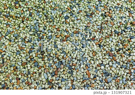 A path paved with small colored pebbles A path paved with small colored pebbles 131907321