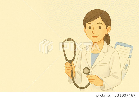 女性医師と聴診器|検温・問診案内 女性医師と聴診器|検温・問診案内 131907467