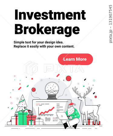 Santa Christmas New Year 2025 investment brokerage theme Santa with laptop reindeer gifts Christmas tree stock chart festive decor website banner Santa Christmas New Year 2025 investment brokerage theme Santa with laptop reindeer gifts Christmas tree stock chart festive decor website banner 131907545
