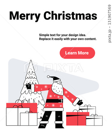 Santa Merry Christmas celebration gifts tree modern flat style red white black minimalist holiday scene website banner Santa Merry Christmas celebration gifts tree modern flat style red white black minimalist holiday scene website banner 131907569