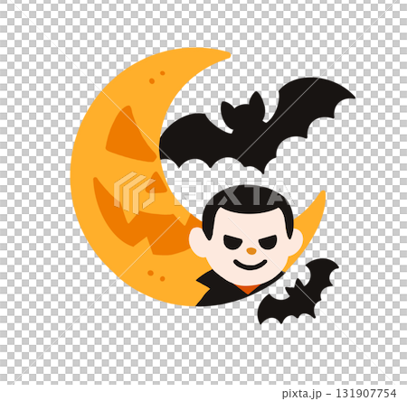 Vampire with bats and pumpkin moon illustration 131907754