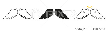 Angel Wings With Halo Line And Solid Icon Set. Spirituality, Protection, And Guardian Symbol Outline And Silhouette Symbol Collection. Isolated Vector Illustration Angel Wings With Halo Line And Solid Icon Set. Spirituality, Protection, And Guardian Symbol Outline And Silhouette Symbol Collection. Isolated Vector Illustration 131907784
