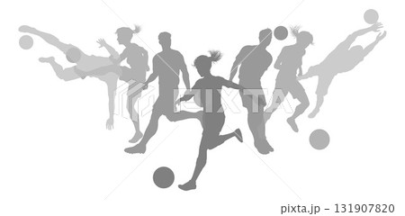 Soccer Football Players Male Female Silhouettes Soccer Football Players Male Female Silhouettes 131907820